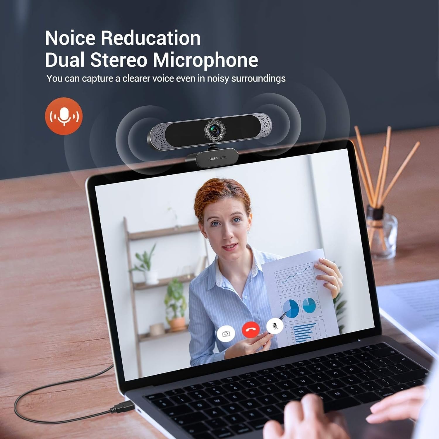 Webcam 4K30fps 8MP med autofokus, dobbelt mikrofon og stativ