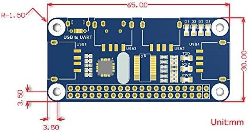 USB HUB HAT med 4 porte til Raspberry Pi Zero/A+/B/B+/2/3 – Understøtter USB-A og seriel fejlfinding via USB til UART