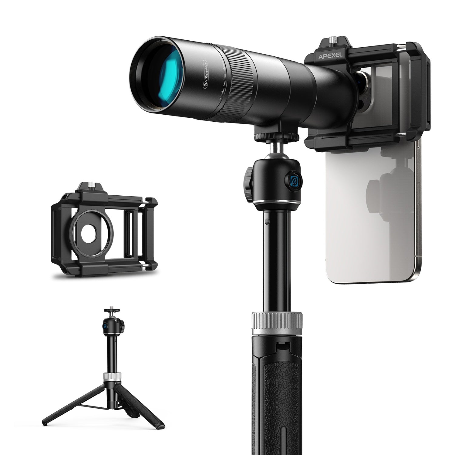 APEXEL 30x Super Teleobjektiv, 720 mm Brændvidde Teleobjektiv til Smartphone, Professionel