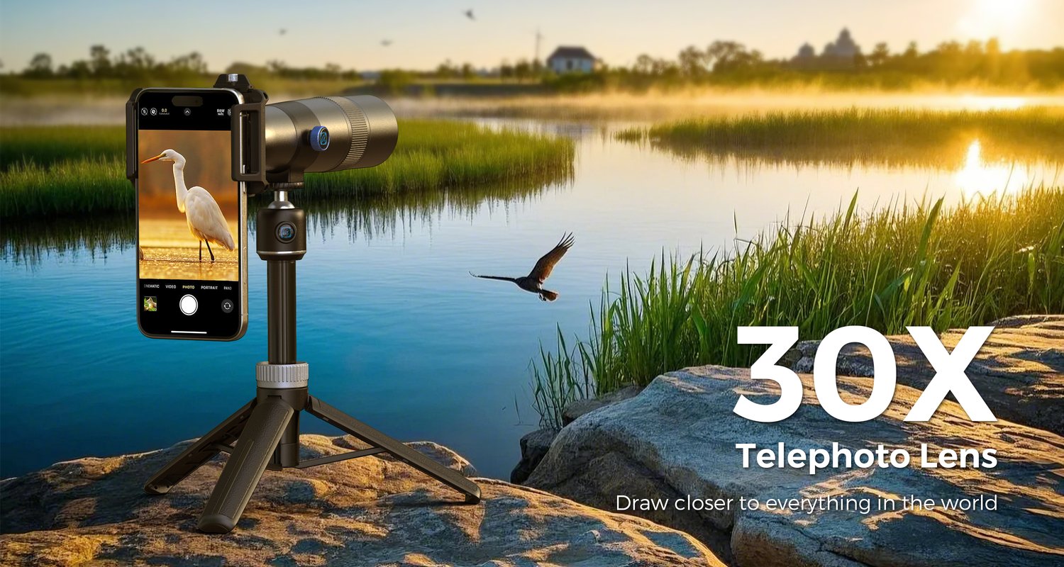 APEXEL 30x Super Teleobjektiv, 720 mm Brændvidde Teleobjektiv til Smartphone, Professionel