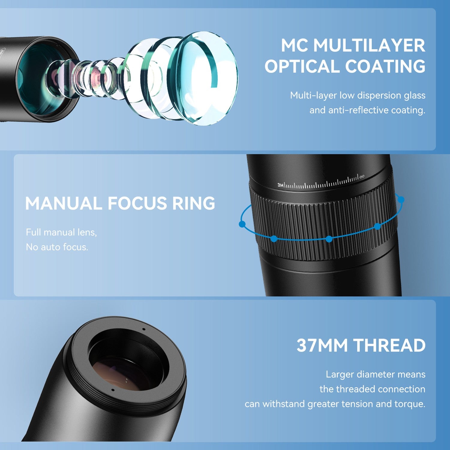 APEXEL 30x Super Teleobjektiv, 720 mm Brændvidde Teleobjektiv til Smartphone, Professionel