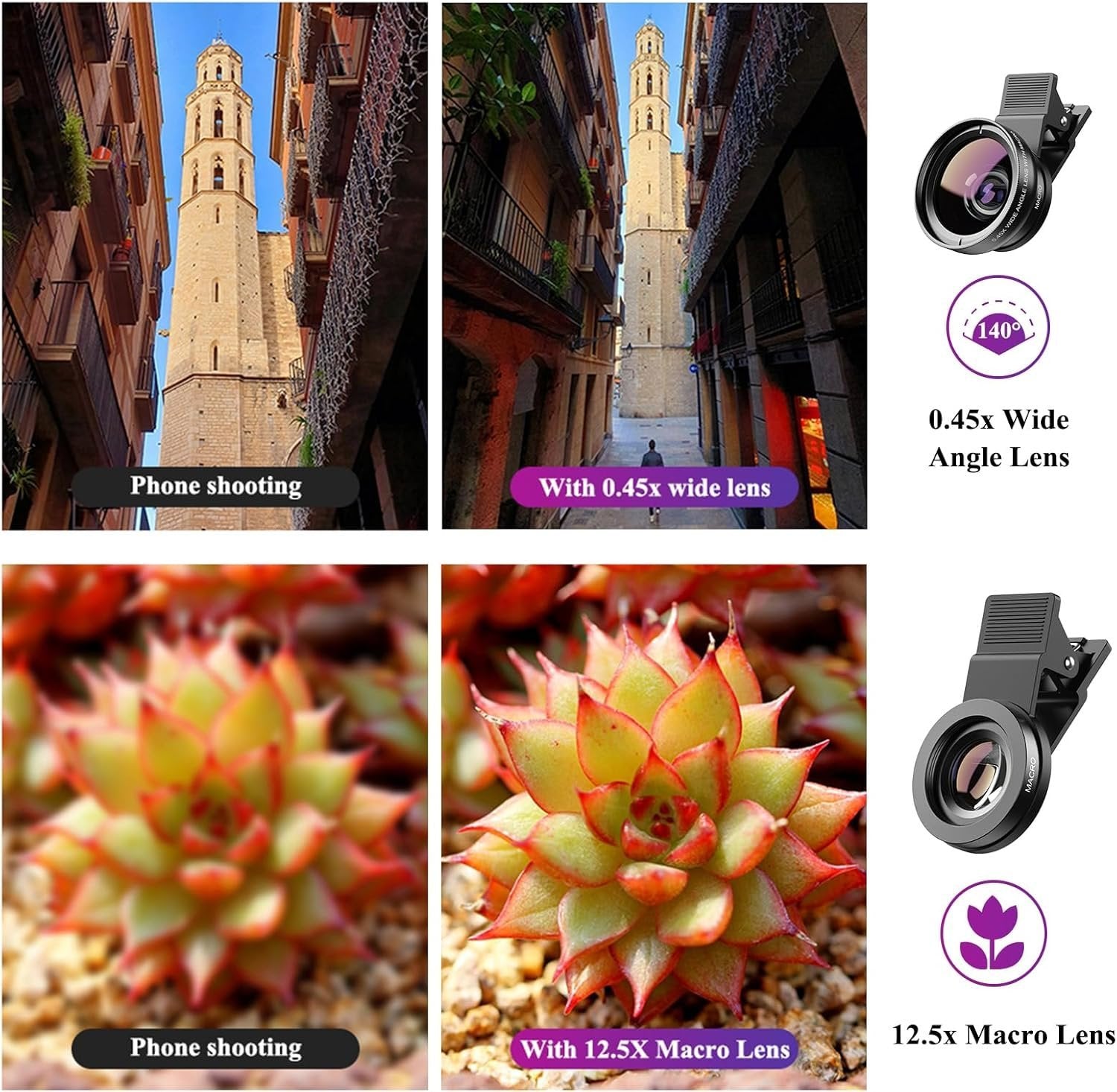 APEXEL Mobiltelefon Kameraobjektiv, 2-i-1 Objektivkit, 12.5X Makroobjektiv og 0.45X Vidvinkelobjektiv