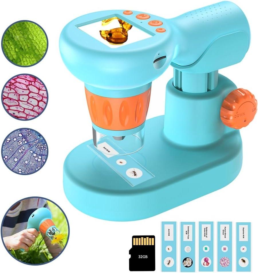 APEXEL digitalt mikroskop, 800X håndholdt mikroskop med 2” IPS-skærm, foto- og videoportabelt mikroskop med justerbare lamper