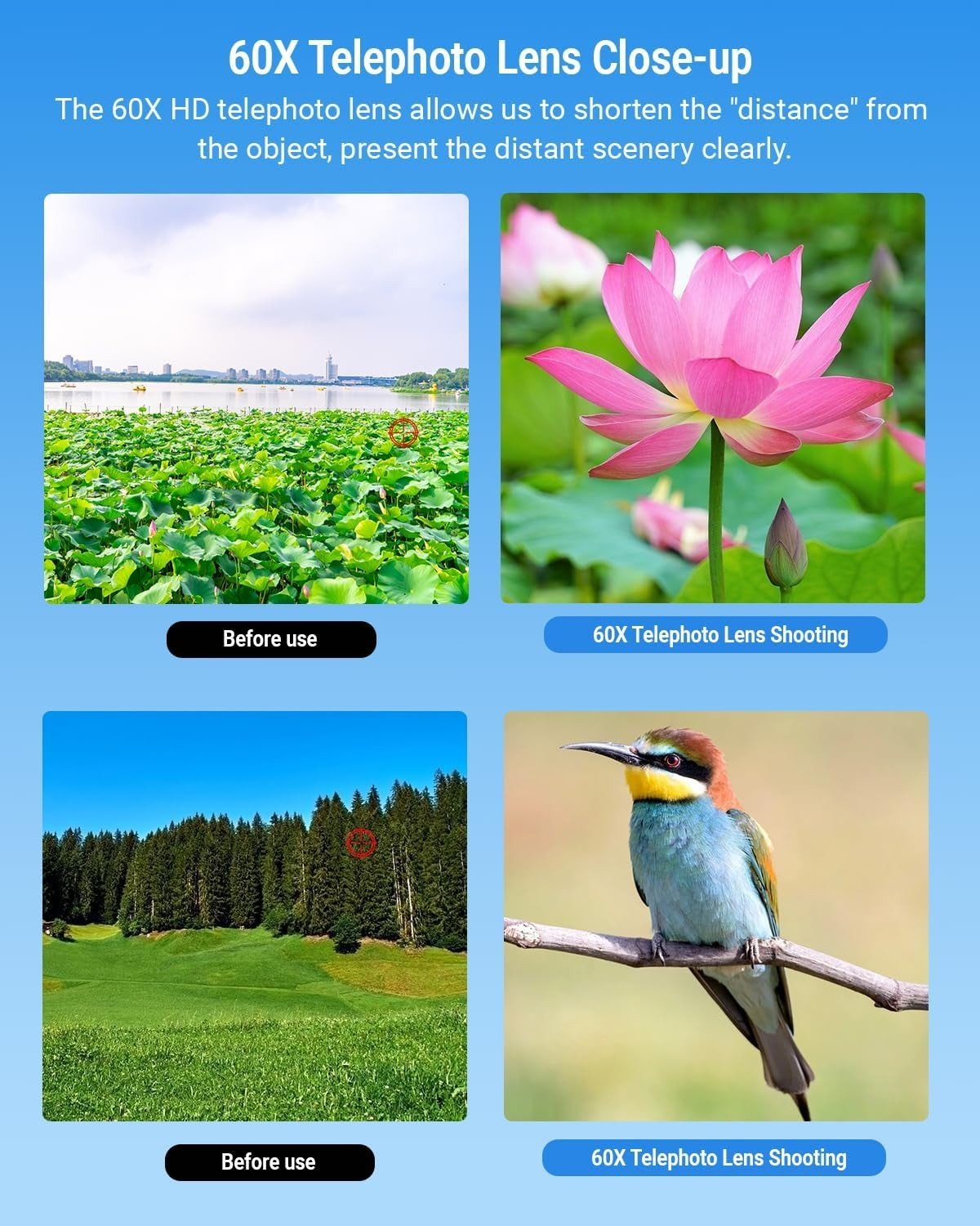APEXEL Kraftfuldt 60X Teleobjektiv til iPhone Kameralinse og Stativ til Månekiggeri / Fritid