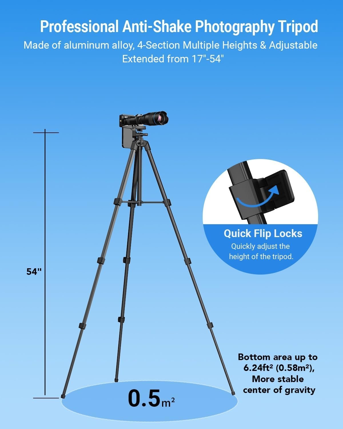 APEXEL Kraftfuldt 60X Teleobjektiv til iPhone Kameralinse og Stativ til Månekiggeri / Fritid