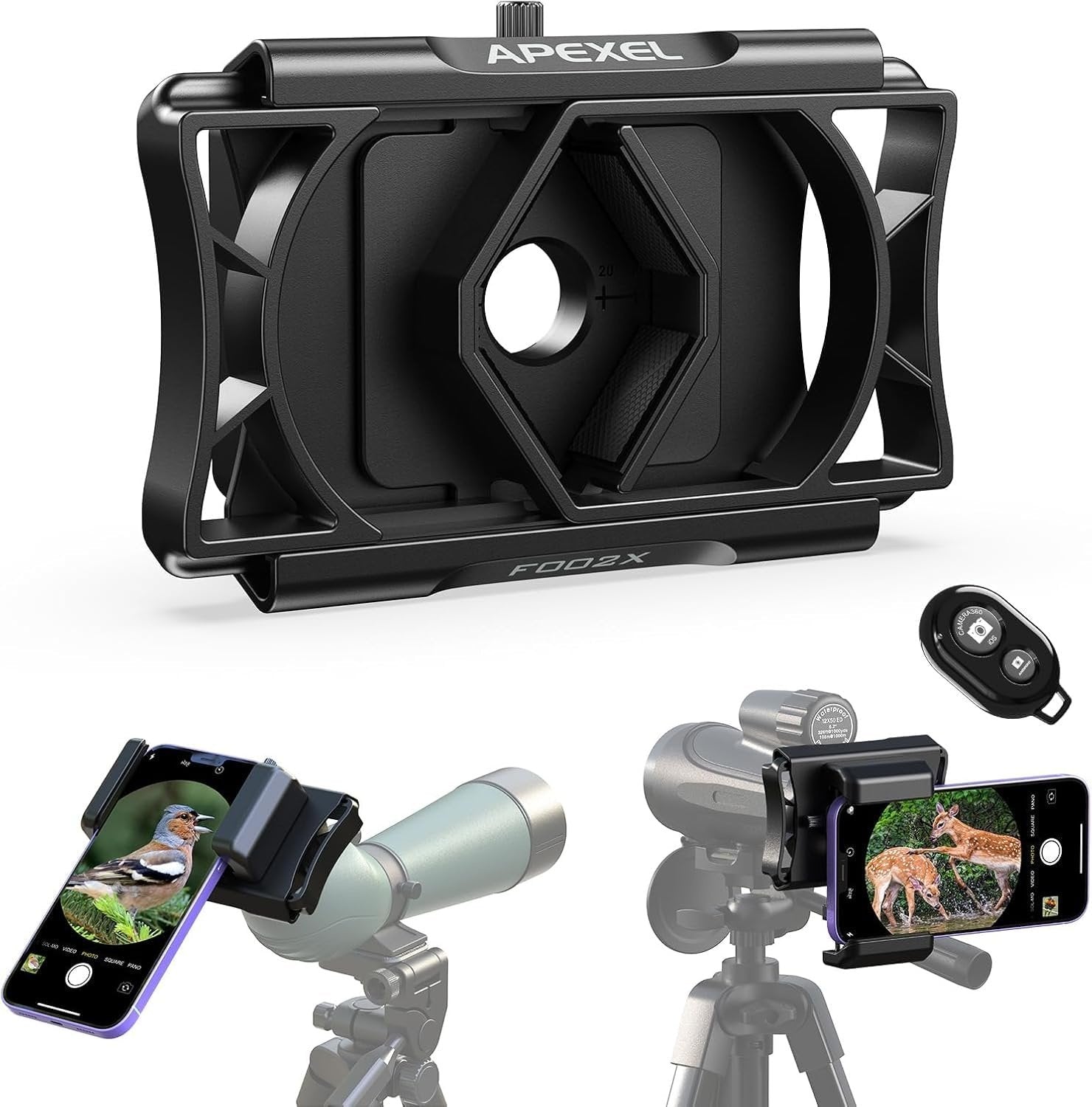 APEXEL Universel Mobiltelefon Mikroskopadapter med Fjernudløser og 360° Rotation
