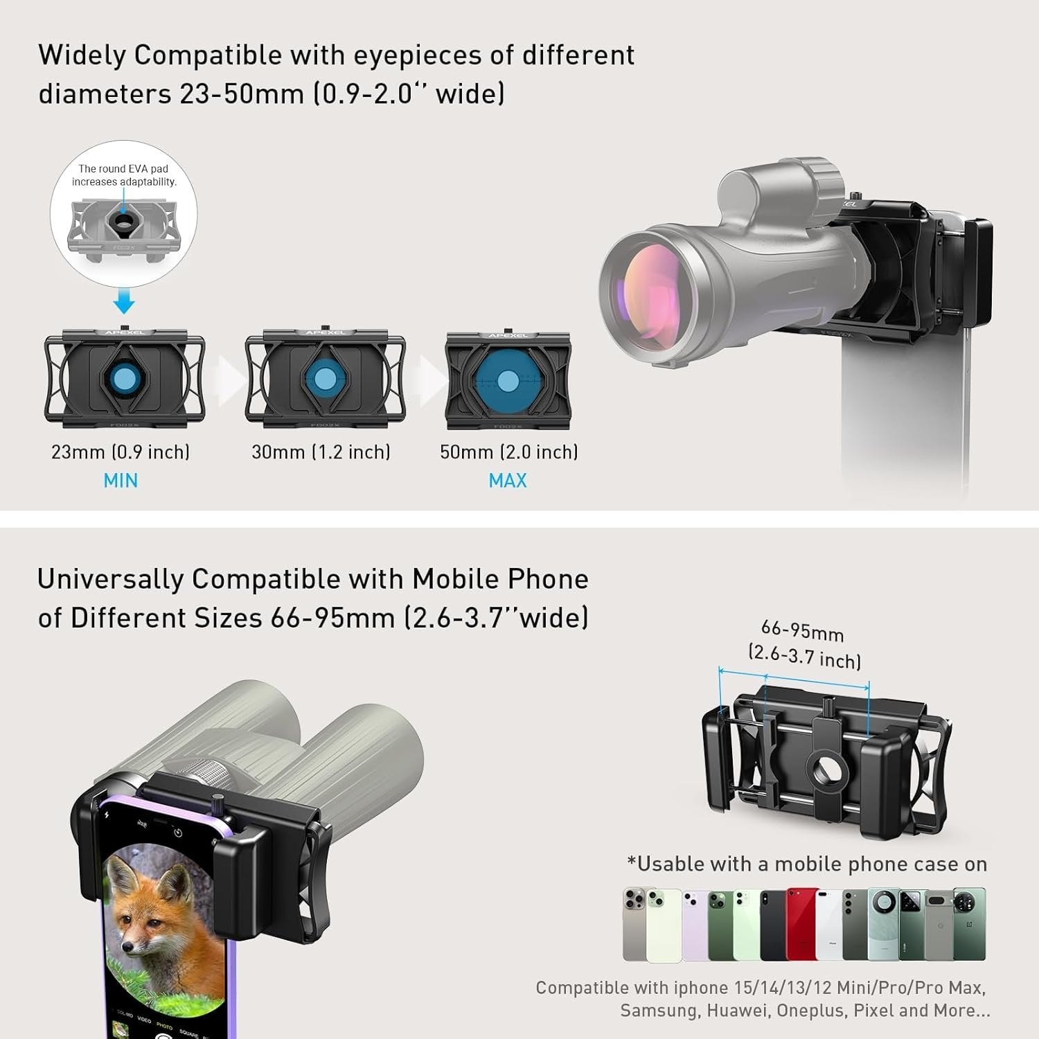 APEXEL Universel Mobiltelefon Mikroskopadapter med Fjernudløser og 360° Rotation