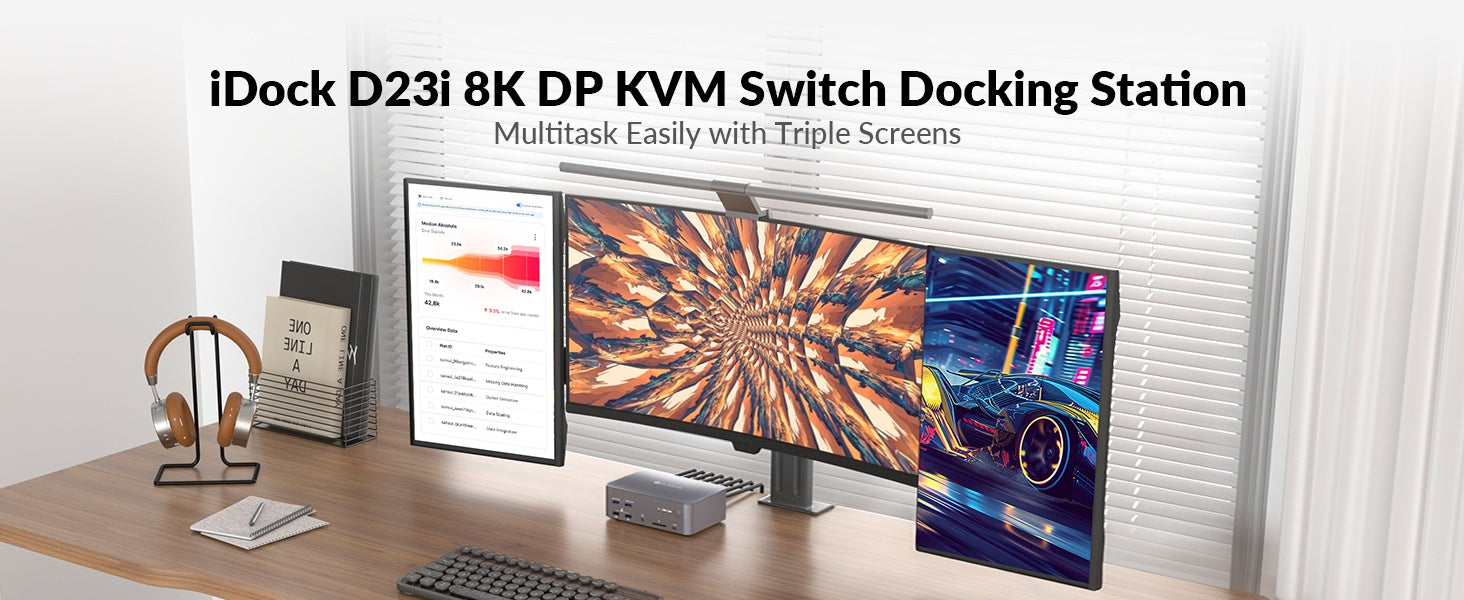 AV Access KVM Docking station 2 PC 3 Monitor 8K@60Hz, 4K@165/144Hz, 2K@144Hz 1G Ethernet , with Remote Controller, 3 x USB 3.0