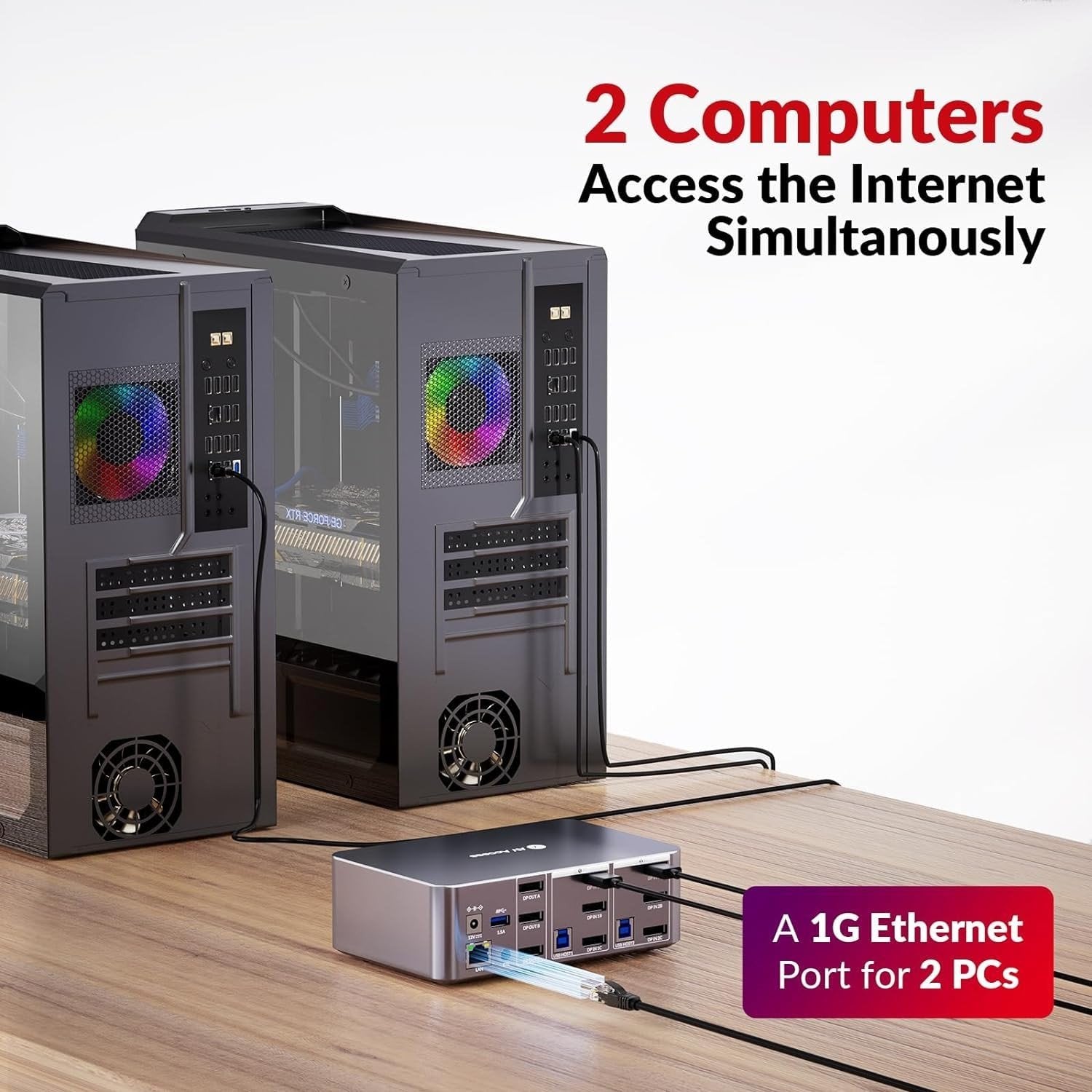 AV Access-dockingstation og KVM-switch 2 til 3 DP til DP, 8K60Hz, 5x USB-A, 1x USB-C PD, 3,5 mm AUX, SD-kortslot og 1 Gbps ethernet