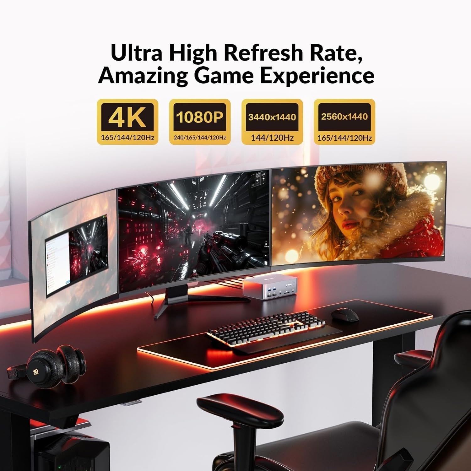 AV Access-dockingstation og KVM-switch 2 til 3 DP til DP, 8K60Hz, 5x USB-A, 1x USB-C PD, 3,5 mm AUX, SD-kortslot og 1 Gbps ethernet