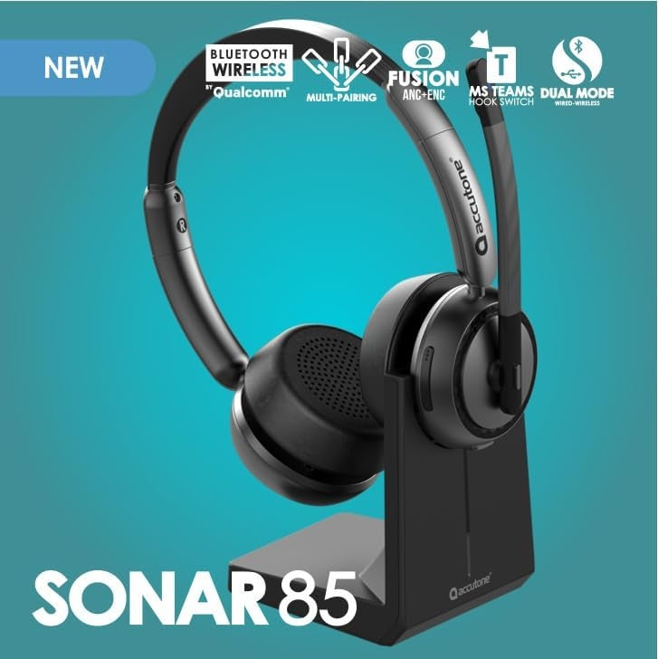 Accutone Sonar 85 Bluetooth Wireless Headset with mic Bluetooth Headset with Active Noise Cancelling