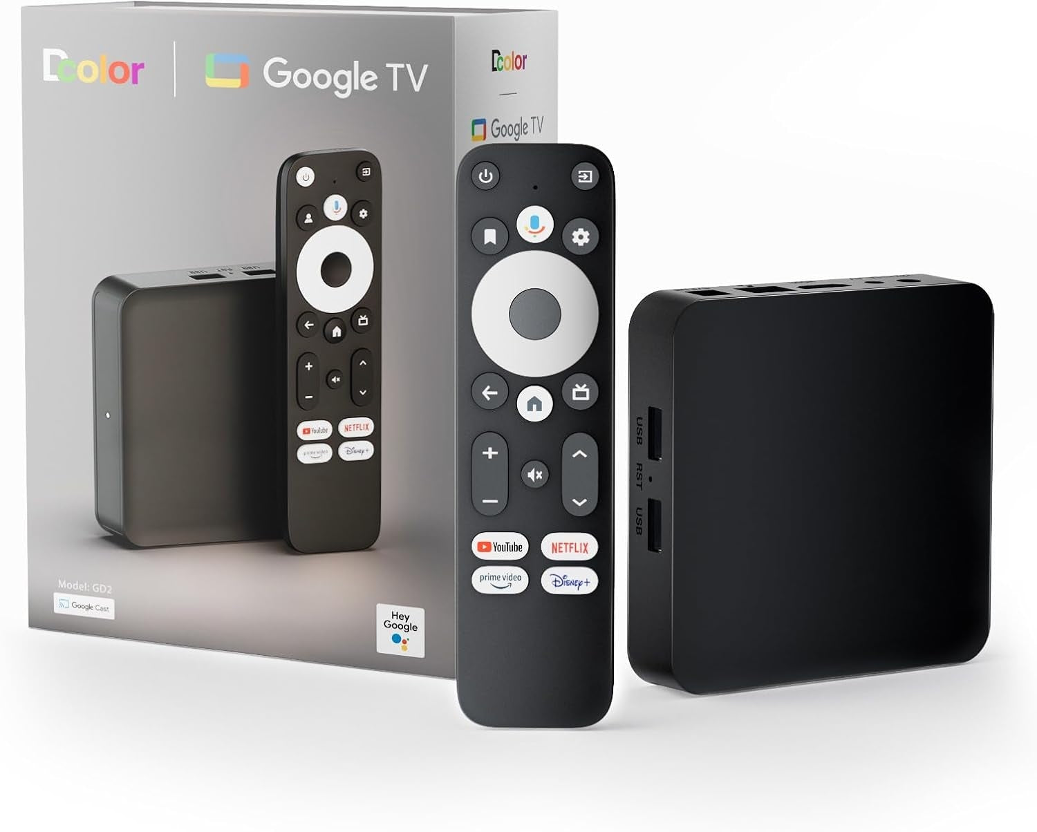 Android Google TV-certificeret 4K-streamer, mediaplayer-box med stemmeassistent, fjernbetjening, indbygget Chromecast og smart home-kontrol