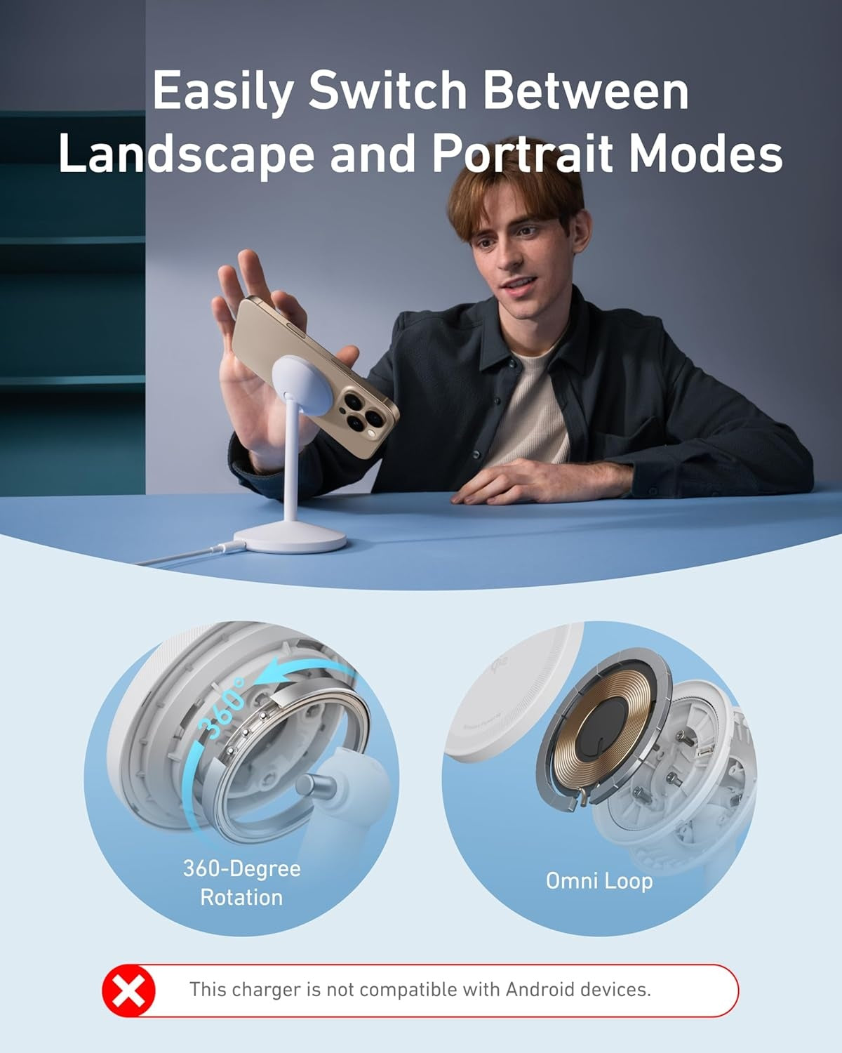 Anker MagGo 15 W Trådlös Laddare med USB-C Kabel, Qi2 Trådlös Laddare, för iPhone 16/15/14/13 Serien och AirPods