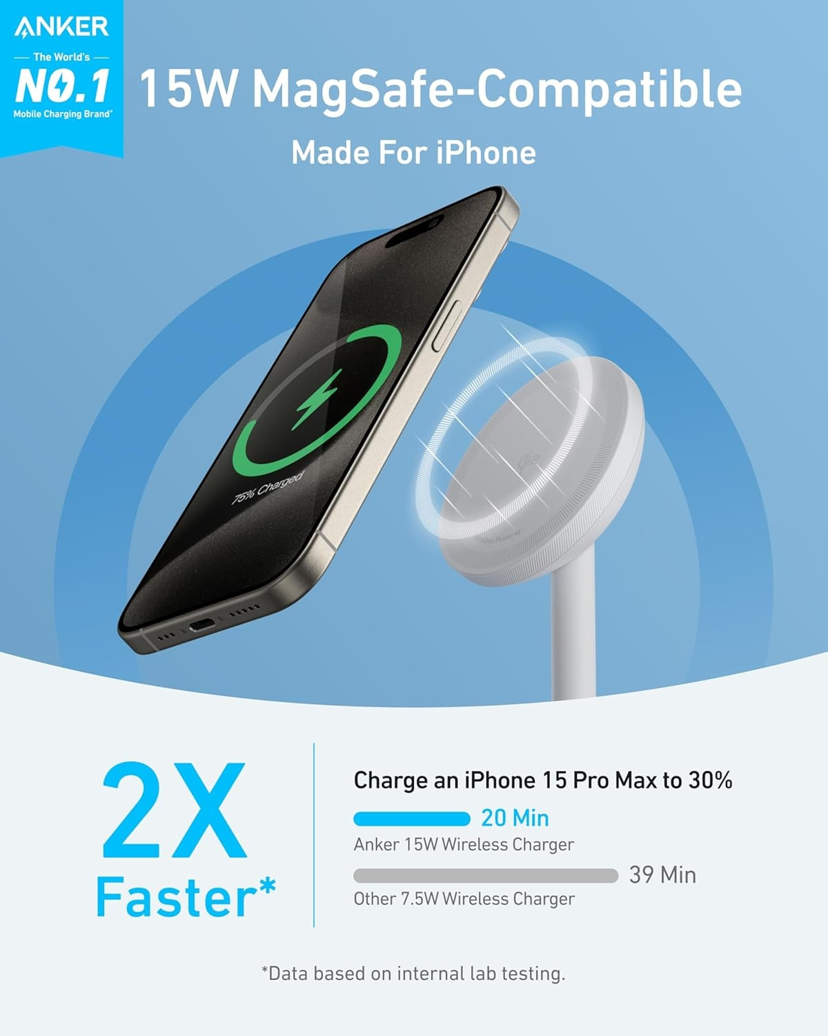 Anker MagGo 15 W Trådlös Laddare med USB-C Kabel, Qi2 Trådlös Laddare, för iPhone 16/15/14/13 Serien och AirPods