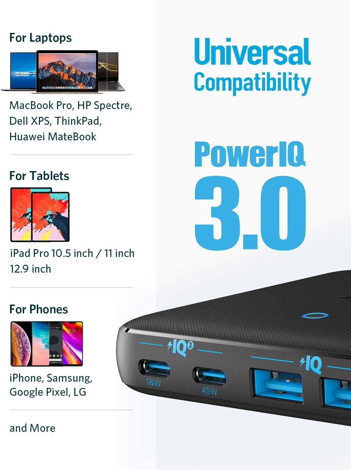 Anker PowerPort Atom III Slim væglader, Dobbelt USB-C-porte og Dobbelt USB-A-porte (65W Maks), PIQ 3.0, GaN-materiale.