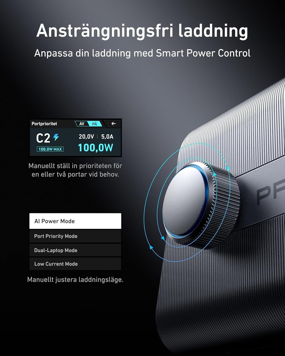 Anker Prime 250 W USB-C-oplader, Ultrahurtig 6-ports GaN, 6 cm LCD-skærm, Smart Control-controller