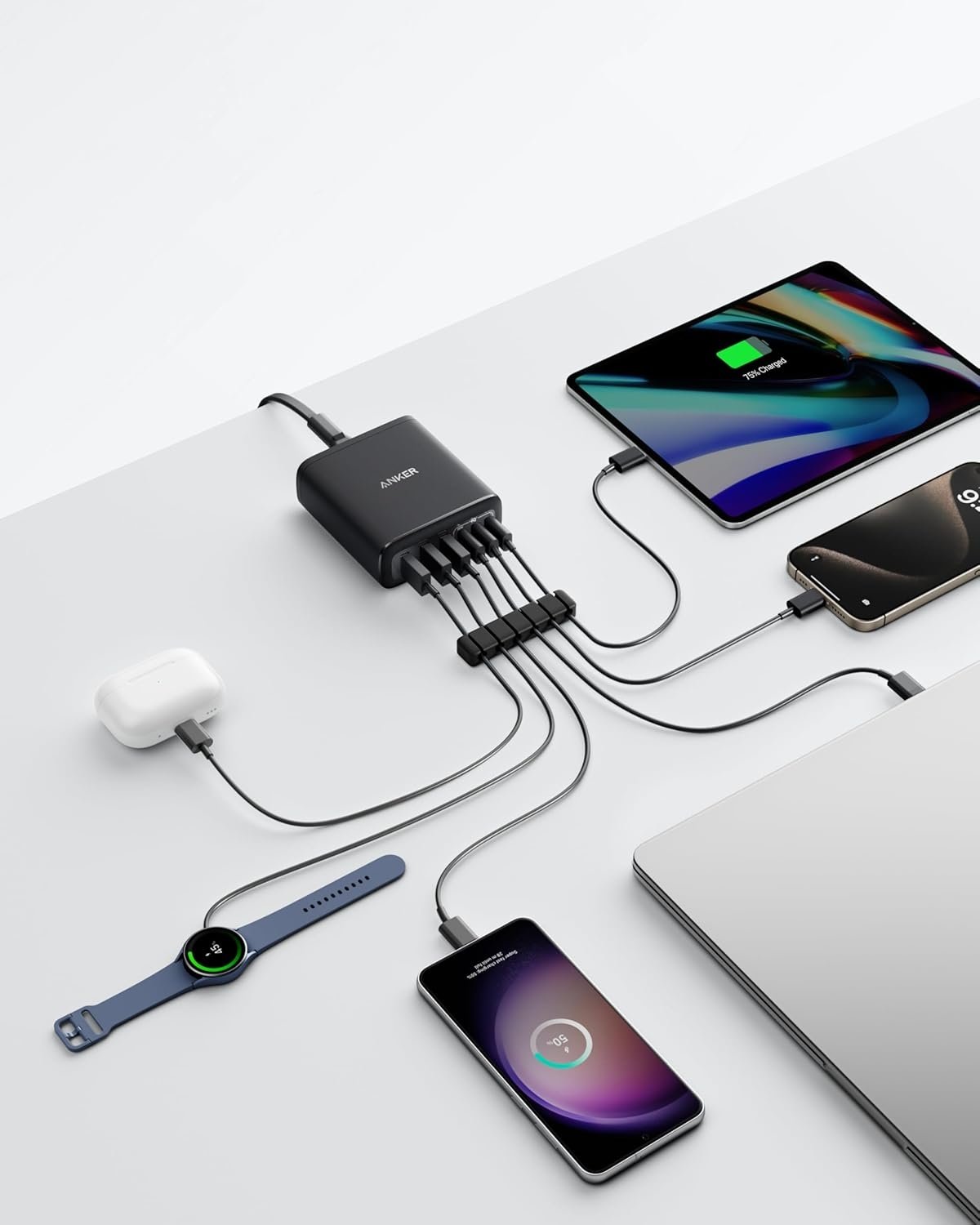 Anker USB-C og USB-A-lader, 112W Max 6-port opladningsstation