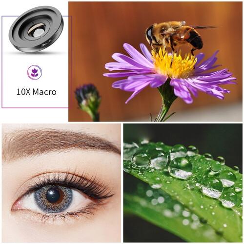 Apexel Mobiltelefon Linsekit 2-i-1 Linsekit 120° Vidvinkel 10X Makrolinse