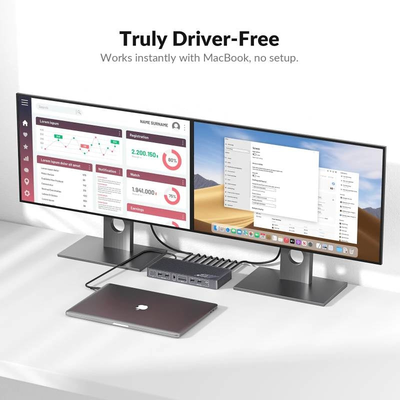 AV Access iDock M10 USB-C KVM-Switch Dockningsstation 2 til 2 for MacBook, Dual 4K HDMI Skærme, 1x Laptop + 1x PC, 100W Opladning