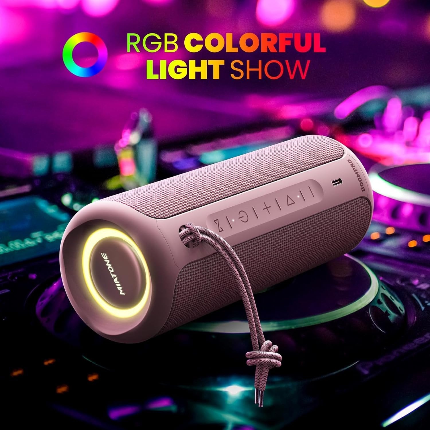 Bluetooth-højttaler 36W bærbar højttaler med stereolydbase, Bluetooth 5.3 trådløs IP7x vandtæt højttaler Pink