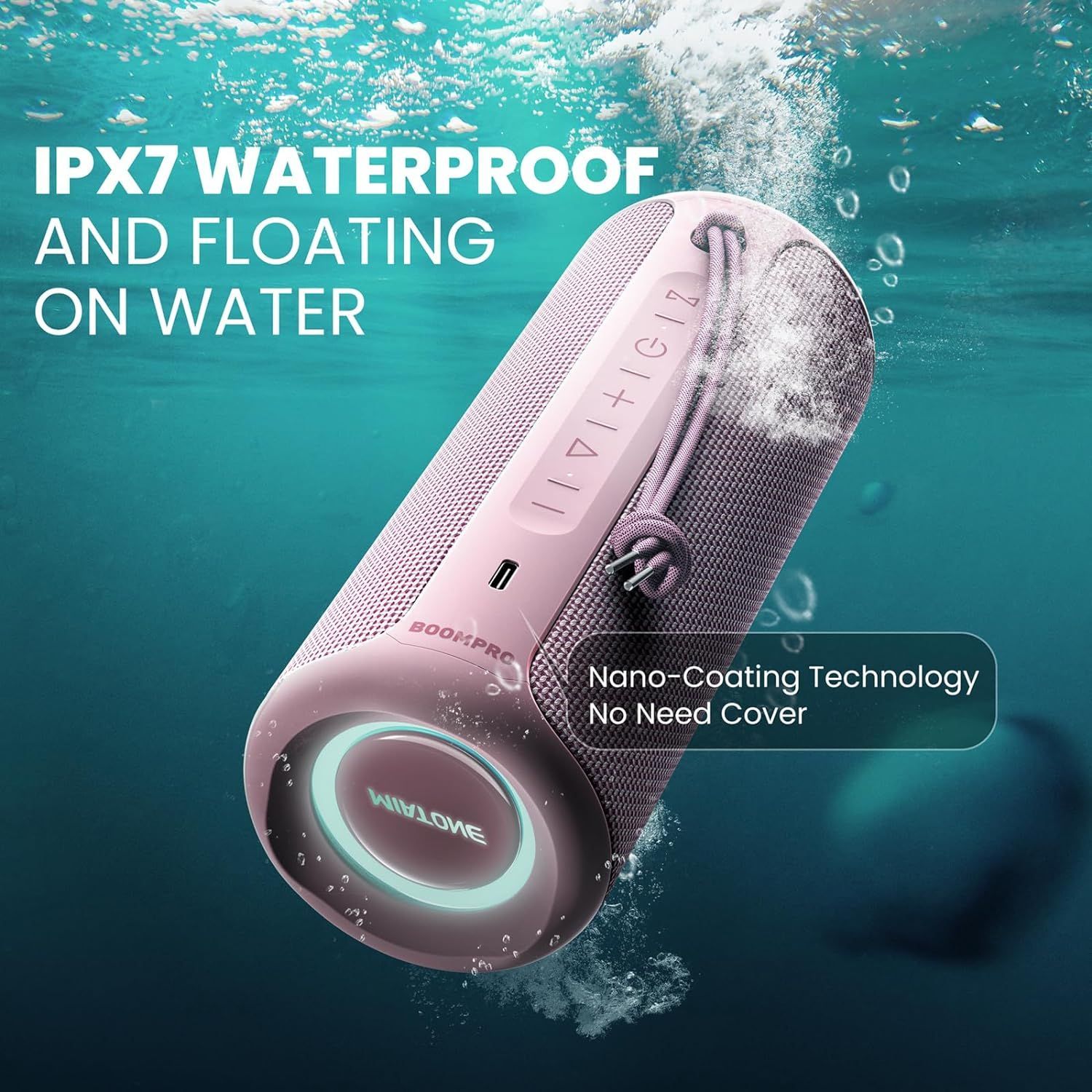 Bluetooth-højttaler 36W bærbar højttaler med stereolydbase, Bluetooth 5.3 trådløs IP7x vandtæt højttaler Pink