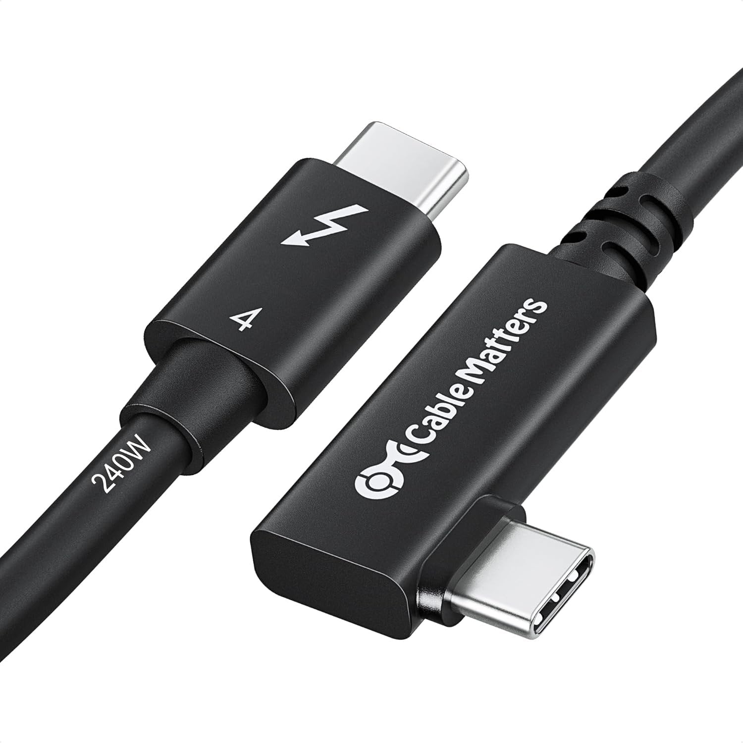 Cable Matters 80cm Intel-certificeret vinkelret Thunderbolt 4-kabel, 40Gbps, 8K, 240W, kompatibel med USB 4, Thunderbolt 3 og USB-C