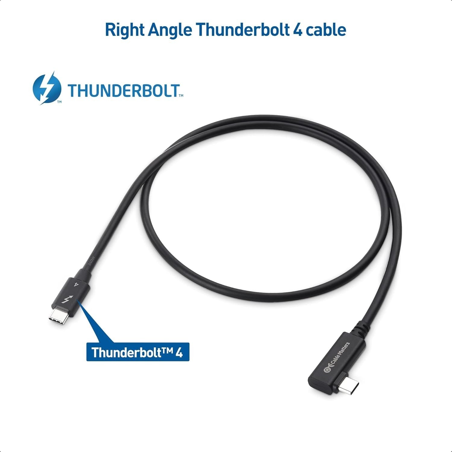 Cable Matters 80cm Intel-certificeret vinkelret Thunderbolt 4-kabel, 40Gbps, 8K, 240W, kompatibel med USB 4, Thunderbolt 3 og USB-C