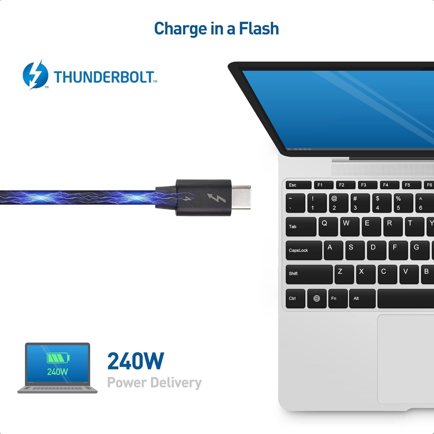 Cable Matters 80cm Intel-certificeret vinkelret Thunderbolt 4-kabel, 40Gbps, 8K, 240W, kompatibel med USB 4, Thunderbolt 3 og USB-C