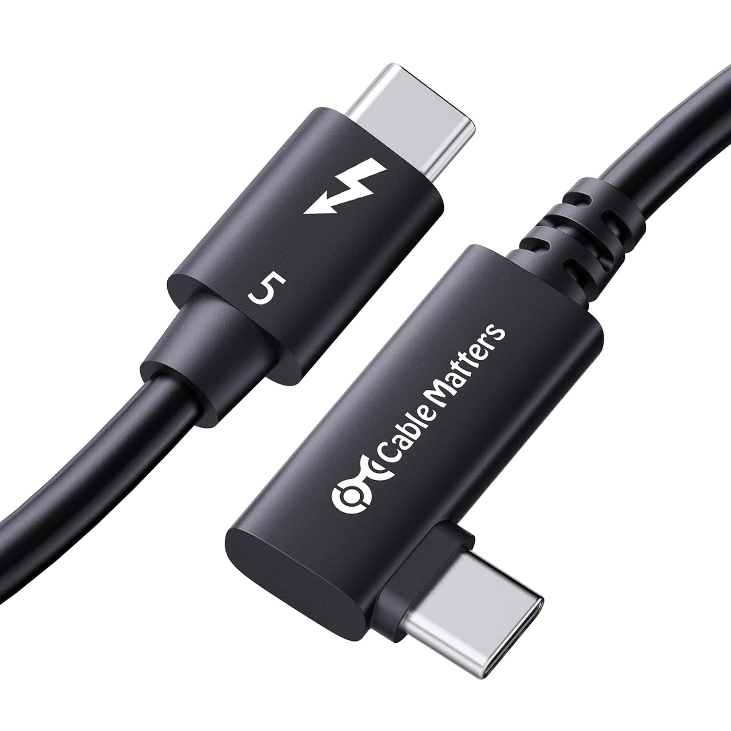 Cable Matters Intel Certificeret 80G Thunderbolt 5 Kabel med vinkelstik 240W opladningseffekt - 0,8m, Kompatibel med Thunderbolt 4, USB4 og USB-C, Sort