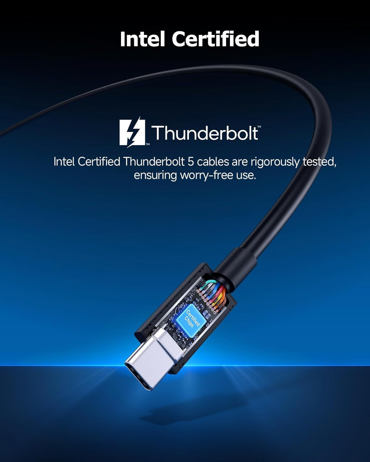 Cable Matters Intel Certificeret 80G Thunderbolt 5 Kabel med vinkelstik 240W opladningseffekt - 0,8m, Kompatibel med Thunderbolt 4, USB4 og USB-C, Sort
