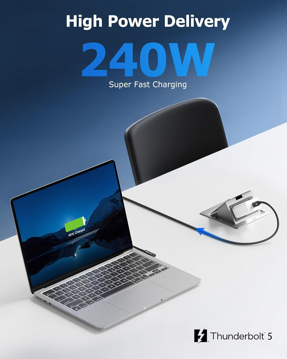 Cable Matters Intel Certificeret 80G Thunderbolt 5 Kabel med vinkelstik 240W opladningseffekt - 0,8m, Kompatibel med Thunderbolt 4, USB4 og USB-C, Sort