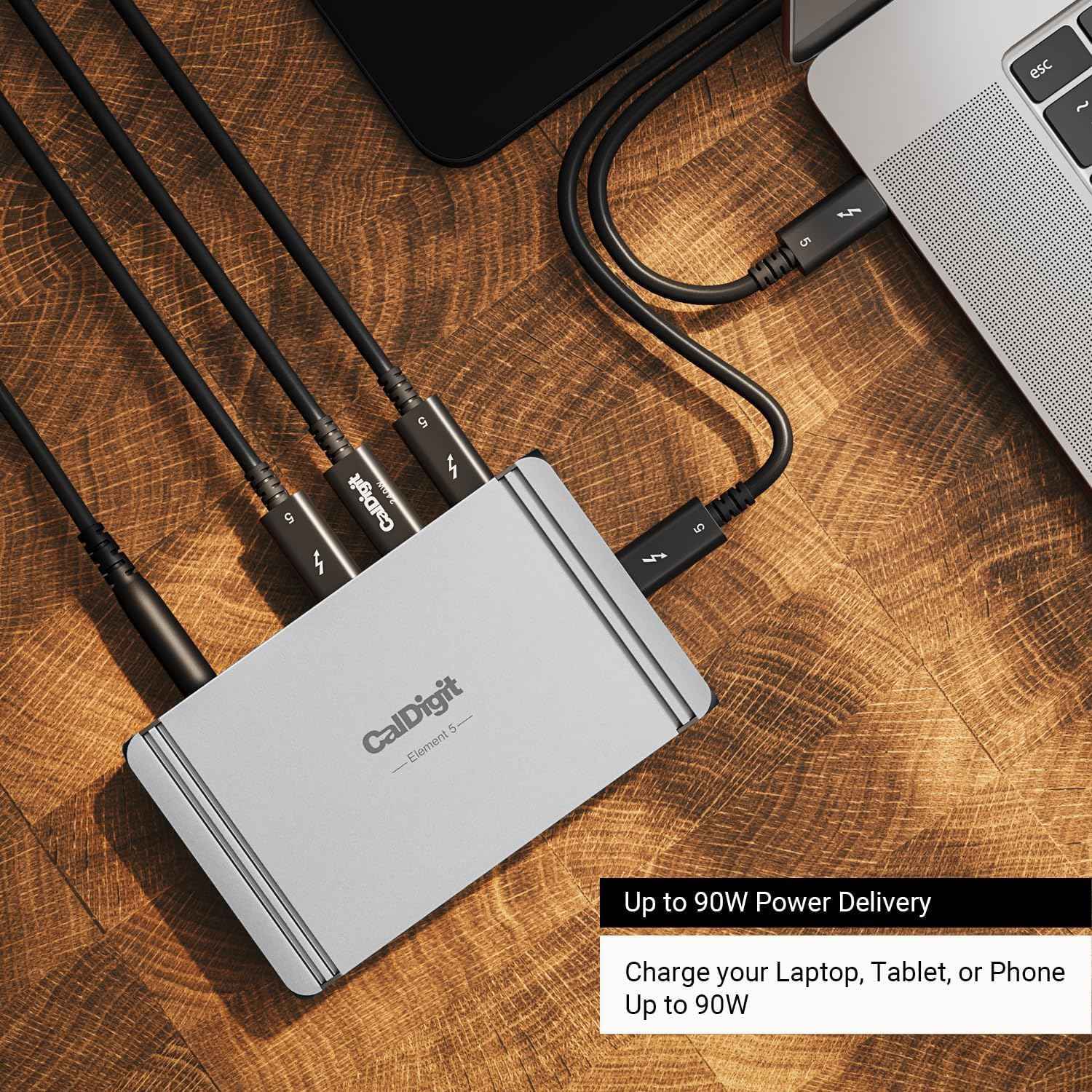 CalDigit E5 Thunderbolt 5 Element 5 Hub 9-Port 4x Thunderbolt 5/USB4 v2 PortS 3x USB-A & 2x USB-C 10G, Single 8K, Dual 6K/8K, Dual 4K@240Hz, 90W