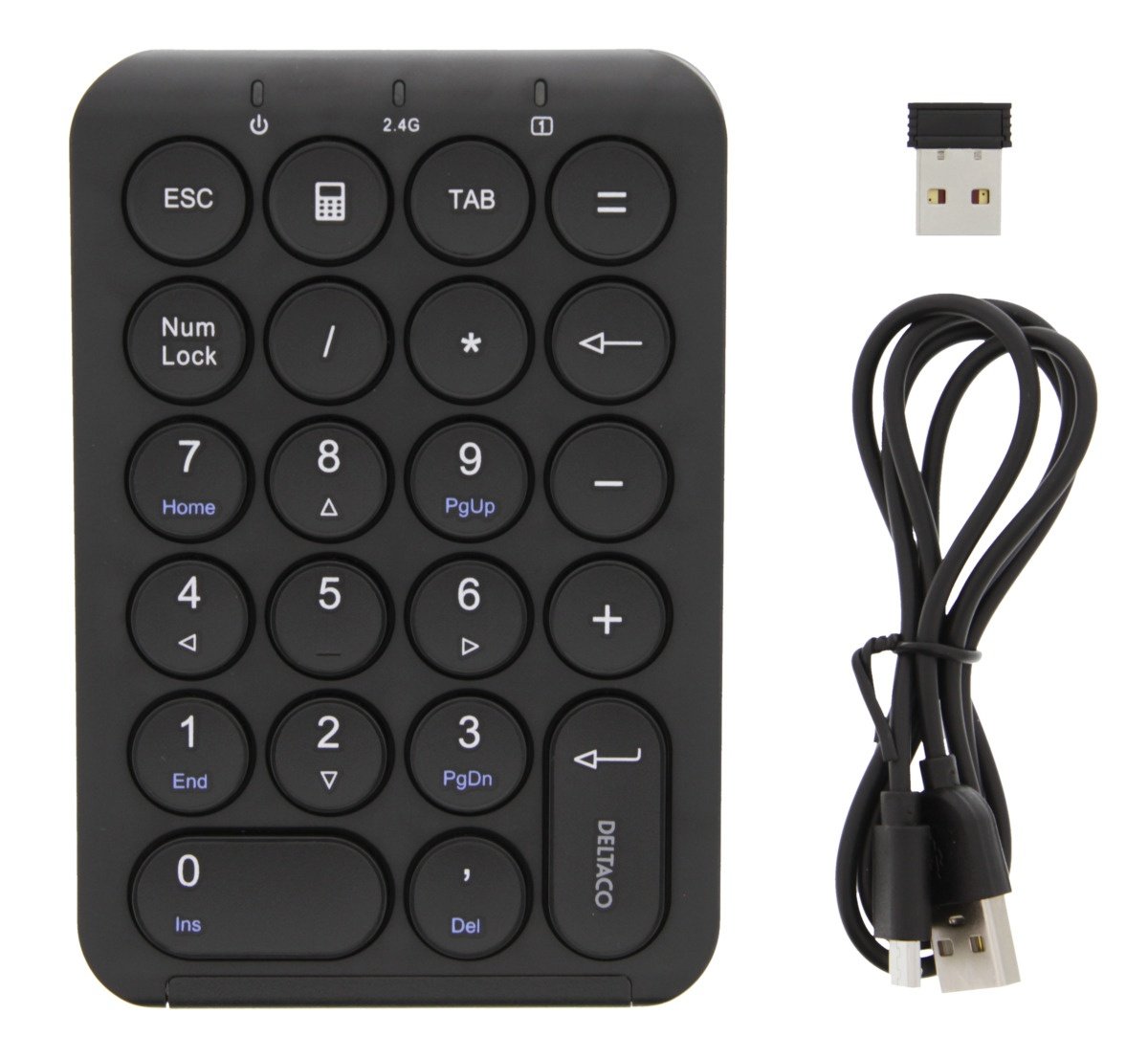 DELTACO Trådløst 2,4GHz tilbageladningsbar knappsats, 22 knapper