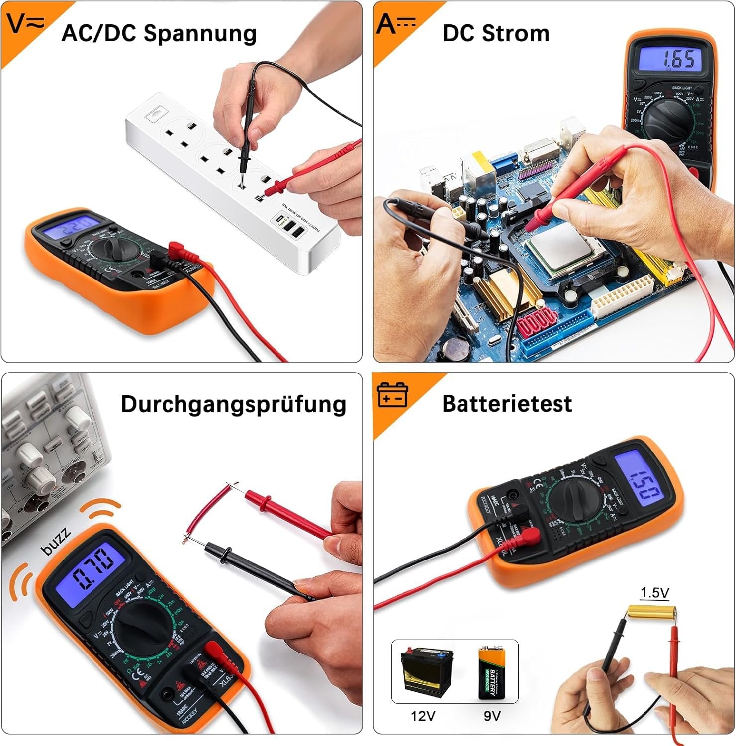 Digital Multimeter Voltmeter Battery Tester Voltage Tester Continuity Tester Ohm Volt Ampere Meter AC/DC Voltage Current Resistance Diode Transistor