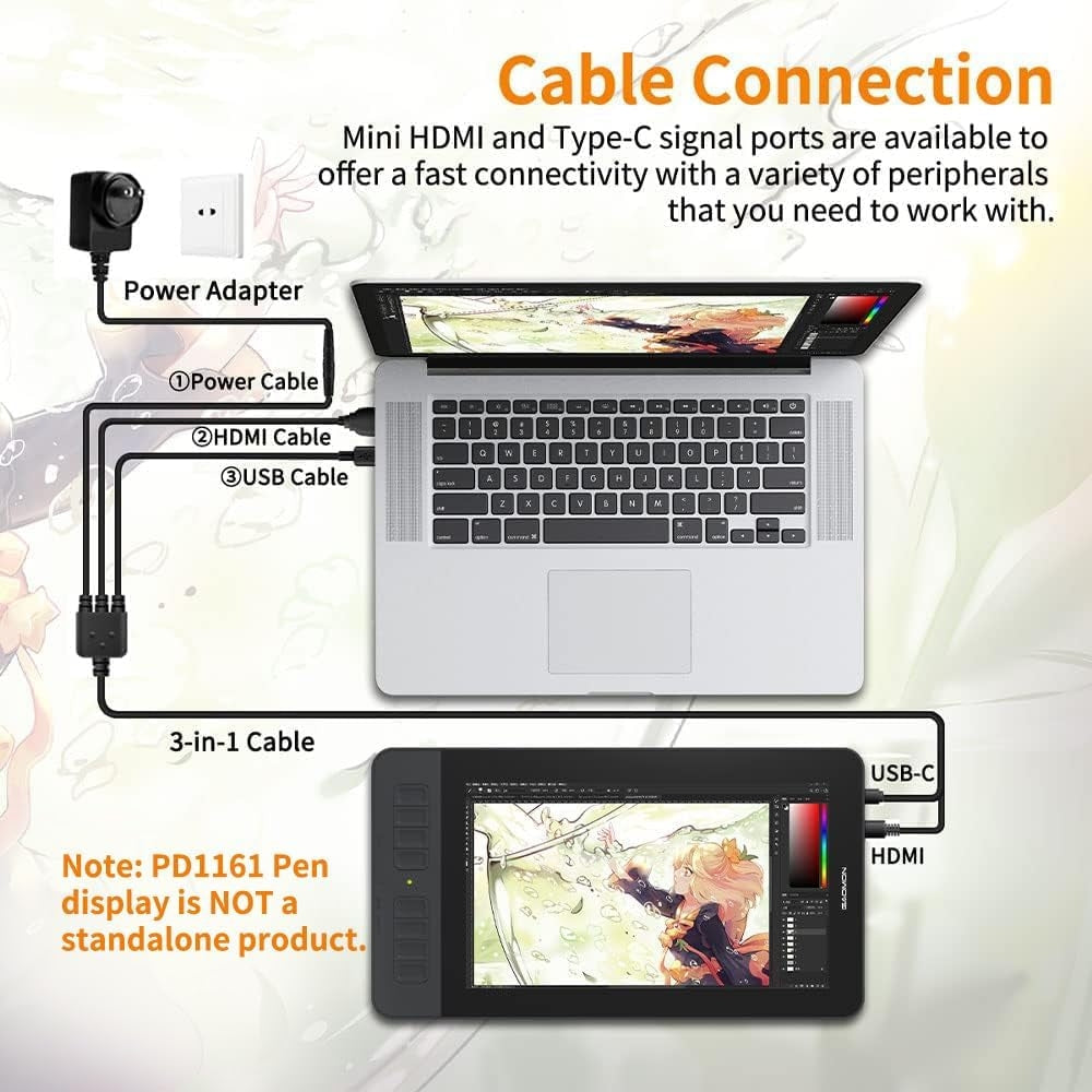 Drawing Tablet with Screen, Tilt, 8 Shortcut Keys, 11.6" FHD