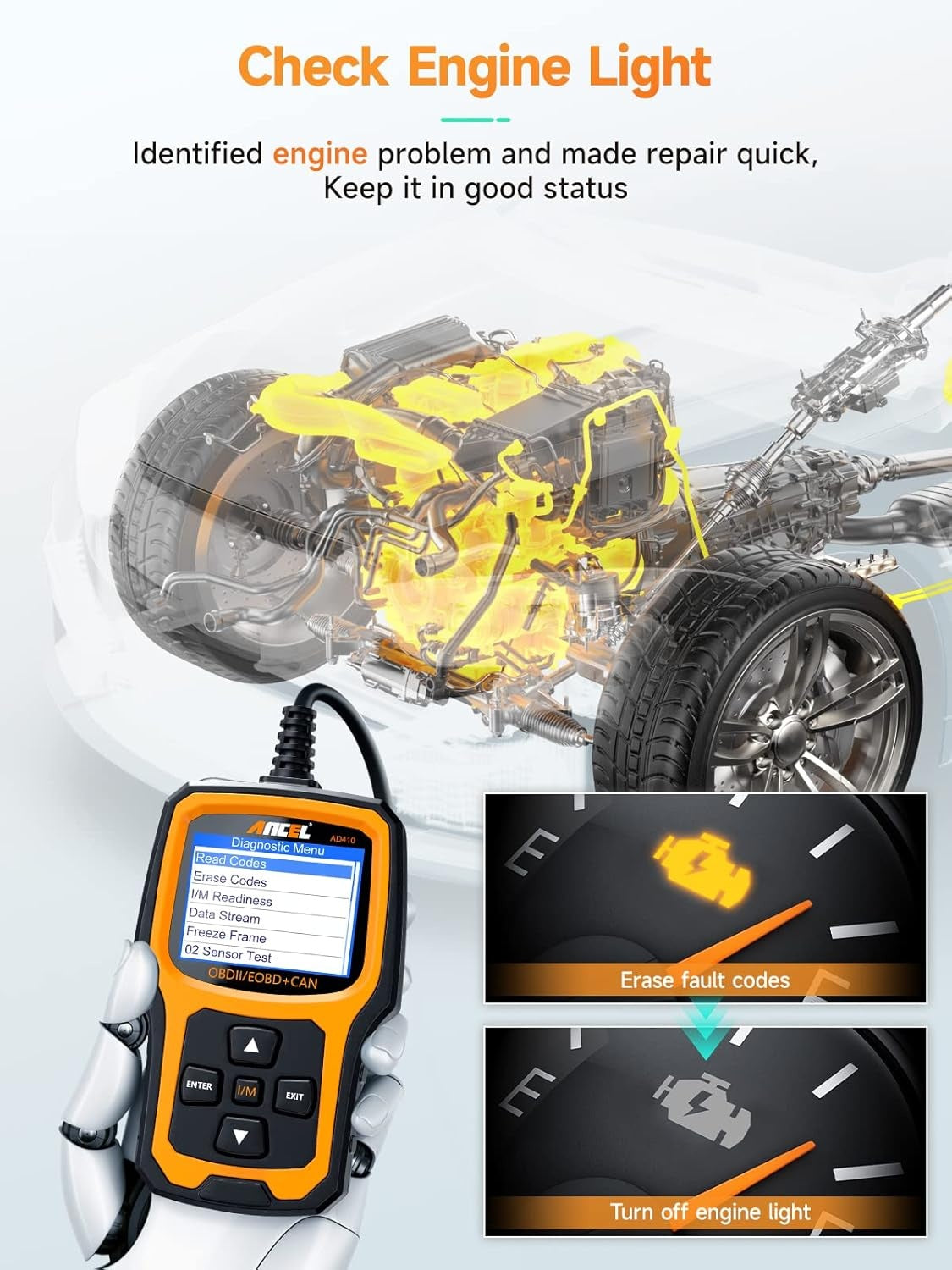 Enhanced OBD2 Scanner, Vehicle Code Reader for Check Engine Light, Automotive OBD II Scanner Fault Diagnosis