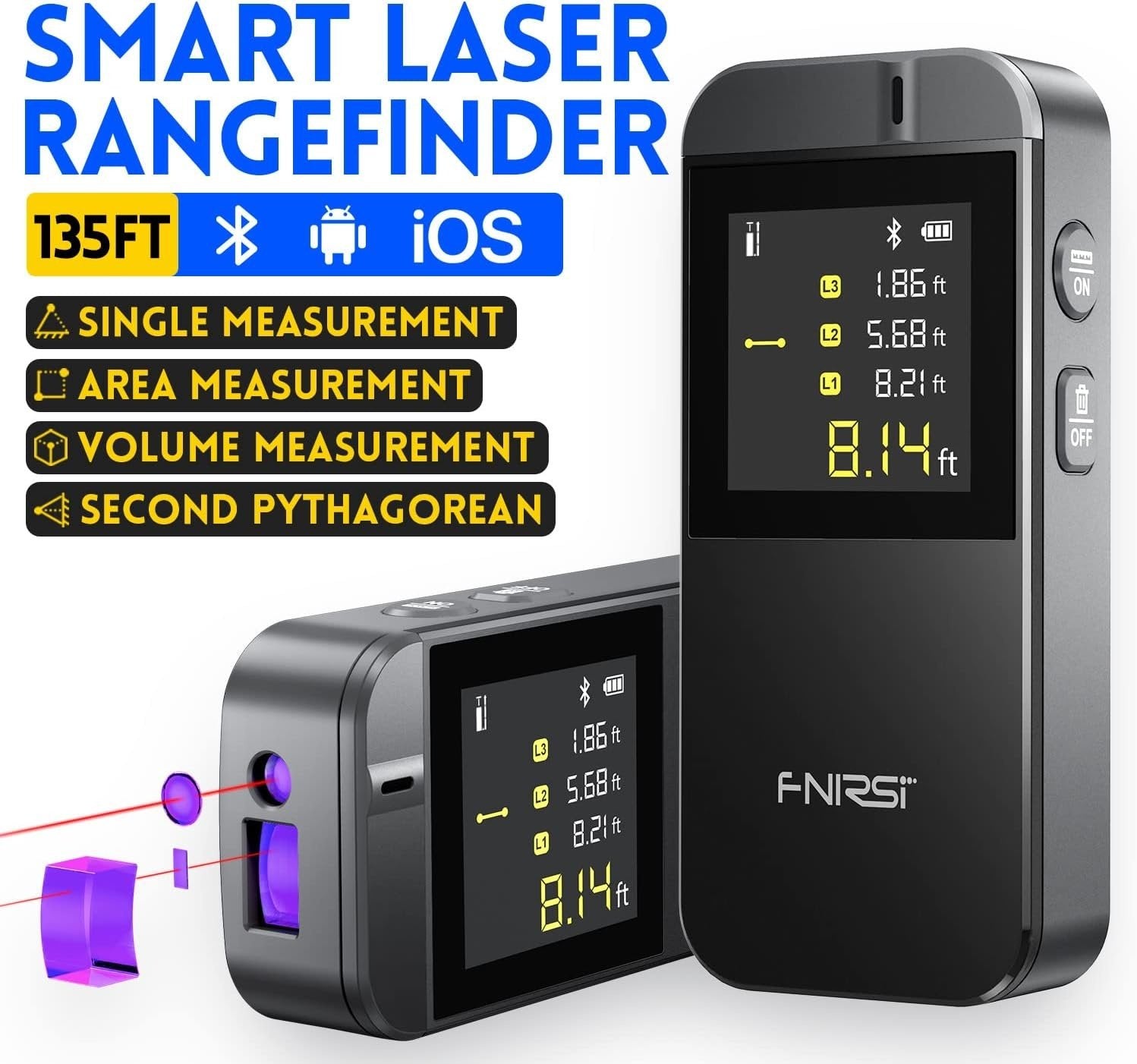 FNIRSI IR40 Laser Afstandsmåler, afstandsmåler for længde, areal, volumen, pythagoras
