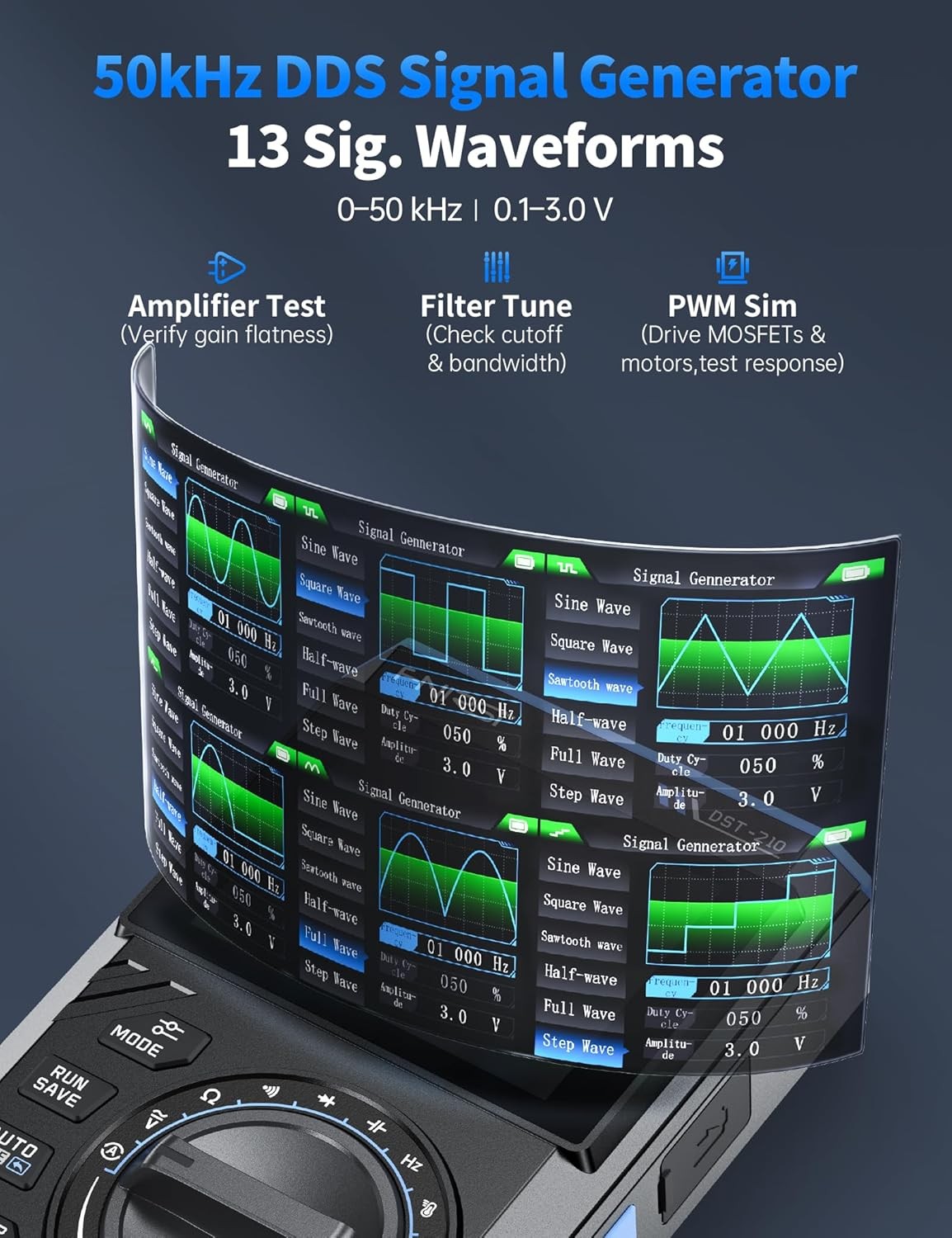 FNIRSI DST-210 Håndholdt Oscilloskop 10MHz Båndbredde, 19999 Counts, Digitalt Oscilloskop Multimeter DDS Generator 3I1, 48MS/s Sampling Rate