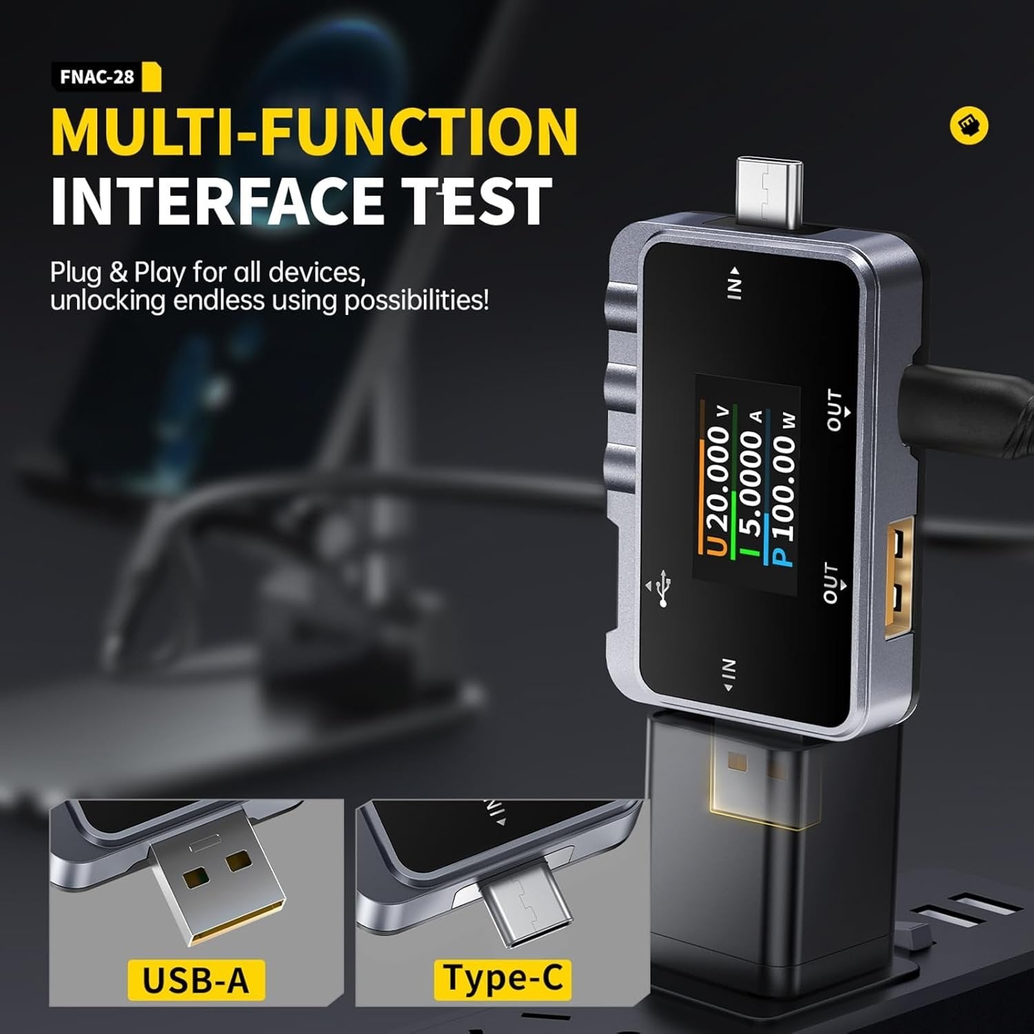 FNIRSI FNAC-28 USB-tester til præcis strøm- og spændingsmåling