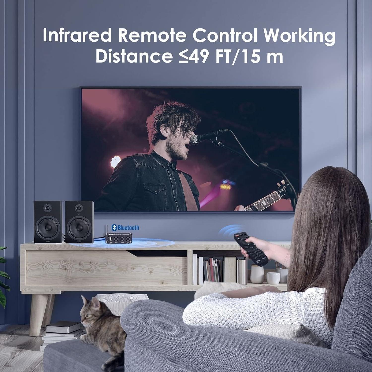 Fosi Audio BL20A 200W Bluetooth 5.0 Home Audio Stereoforstærker Hi-Fi Mini Klasse D integreret forstærker med U-Disk/3,5MM AUX/RCA-indgang og fjernbetjening