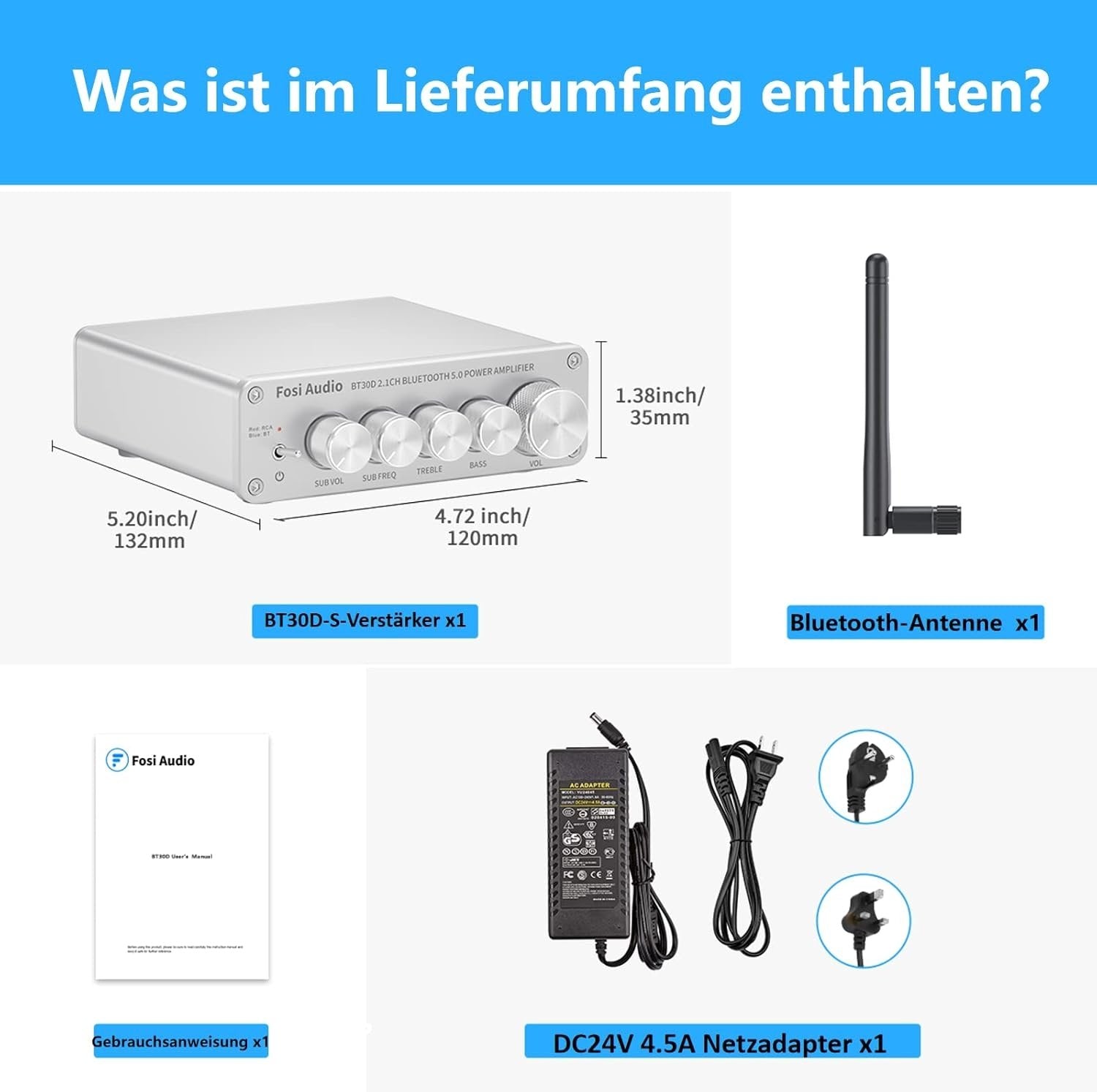 Fosi Audio BT30D-S Bluetooth 5.0 Stereo Audio Modtager Forstærker 2.1 Kanal Hi-Fi Klasse D Integreret Amp 2X50 Watt