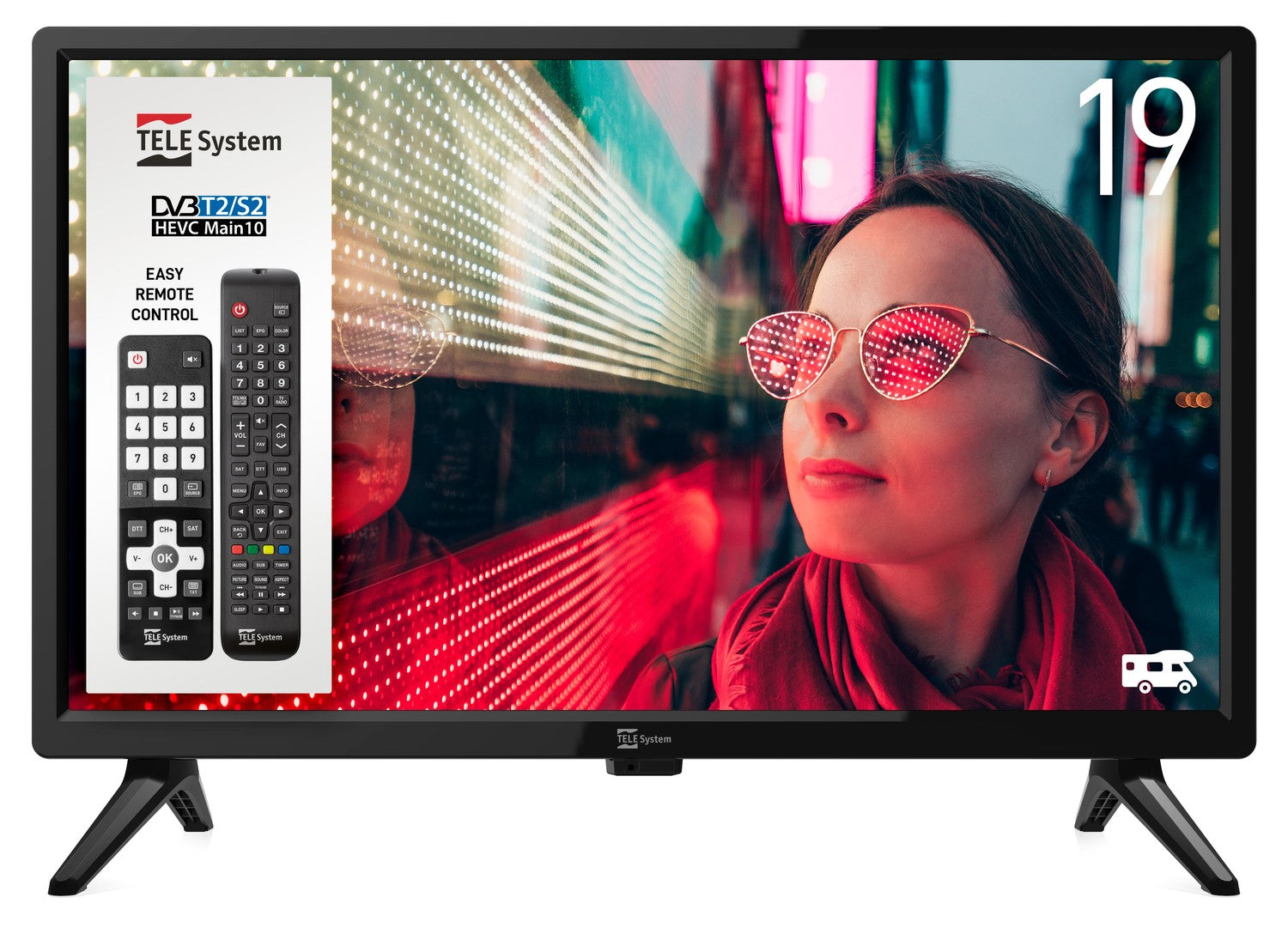 Full HD TV 19 tommer 12V DC 100-240V til båd, campingvogn, autocamper DVB-T2 DVB-S2 VESA 100x100 PALCO 19LS13