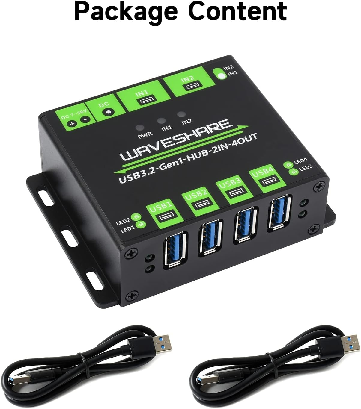 Industriel USB HUB til 2 computere til 4 USB 3.2-porte, skiftbar, monterbar, kompatibel med Windows Linux Mac