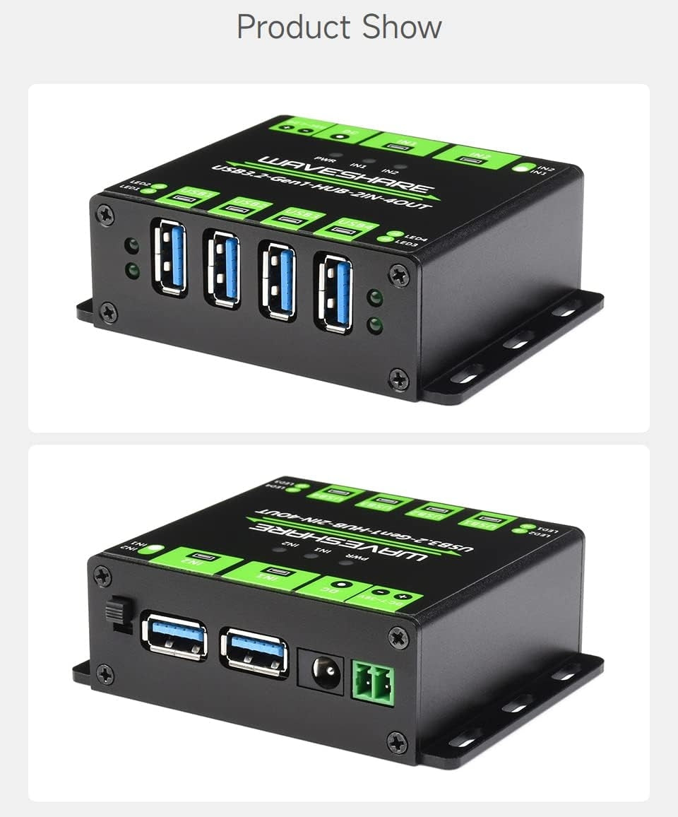 Industriel USB HUB til 2 computere til 4 USB 3.2-porte, skiftbar, monterbar, kompatibel med Windows Linux Mac