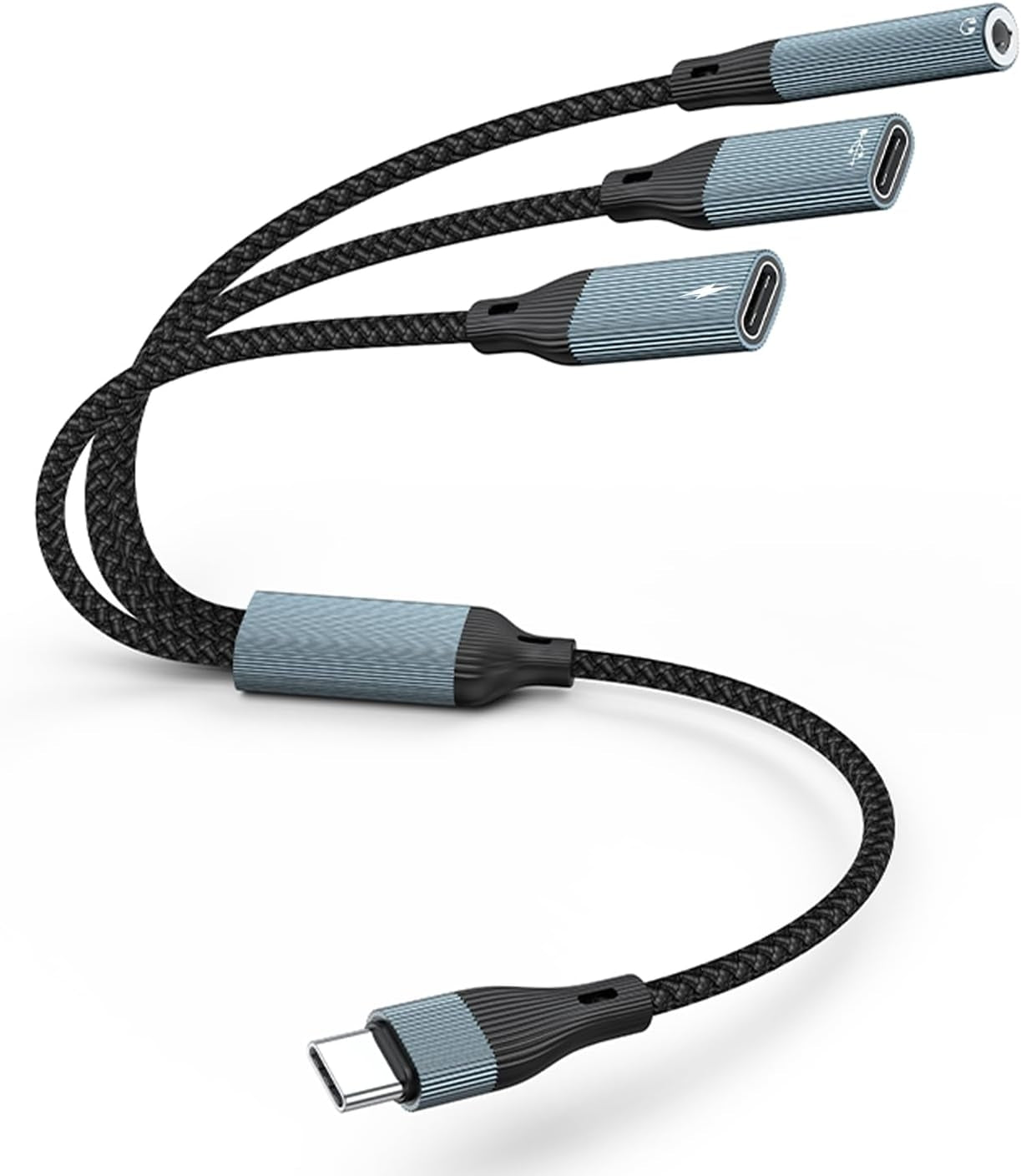 NÖRDIC USB-C Splitter 1 til 3, 1xUSB-C 1xUSB-C PD60W 1x3,5mm hovedtelefonstik OTG-kabel