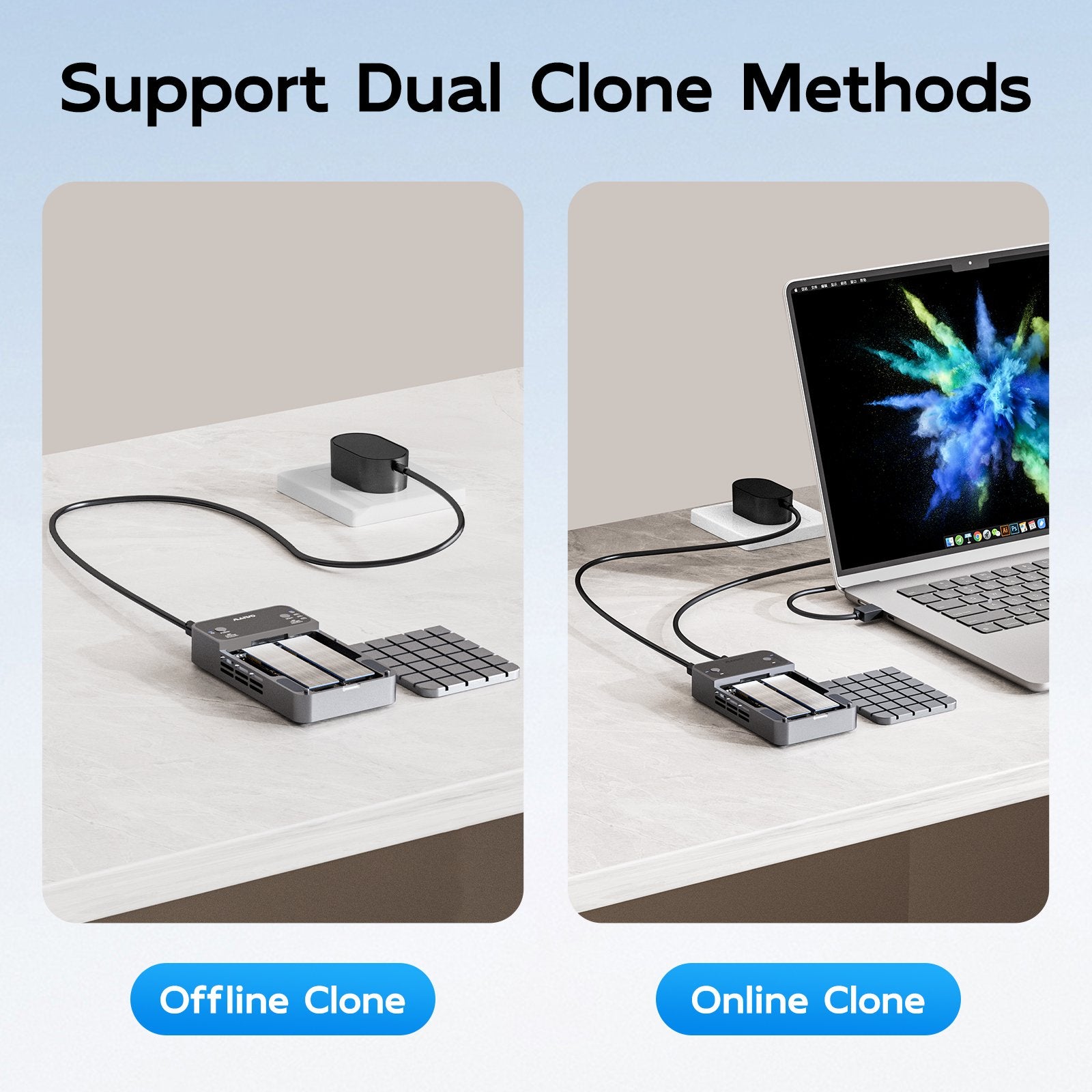 MAIWO Dual Bay RAID Enclosure for M.2 NVMe SATA SSD with Clone RAID 0 RAID 1, USB C 3.2 GEN2x2 20Gbps