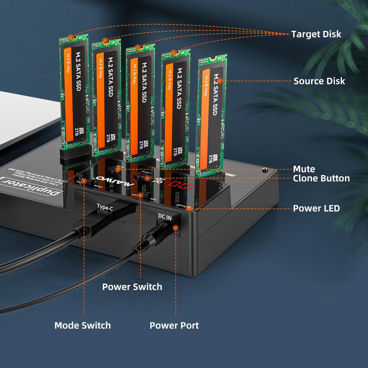 MAIWO SATA M.2 SSD Klon docking 1 til 4 B&M Key 5Gbps