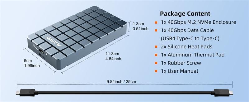 Maiwo USB4.0 NVME Eksternt kabinet 8tb m og B&M Key 2280