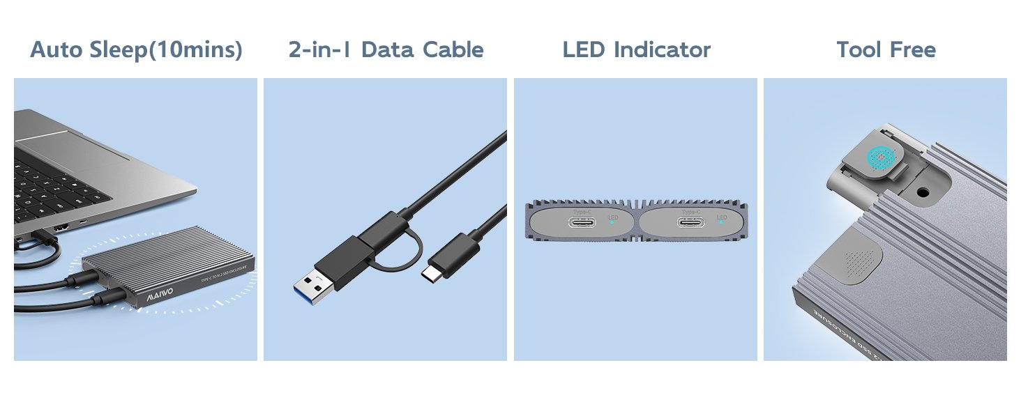 Maiwo Dual Disk NVMe SSD-kabinet USB-C 3.1 GEN2 10 Gbps