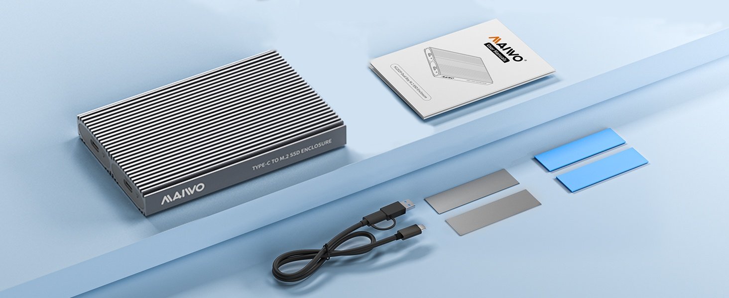 Maiwo Dual Disk NVMe SSD-kabinet USB-C 3.1 GEN2 10 Gbps